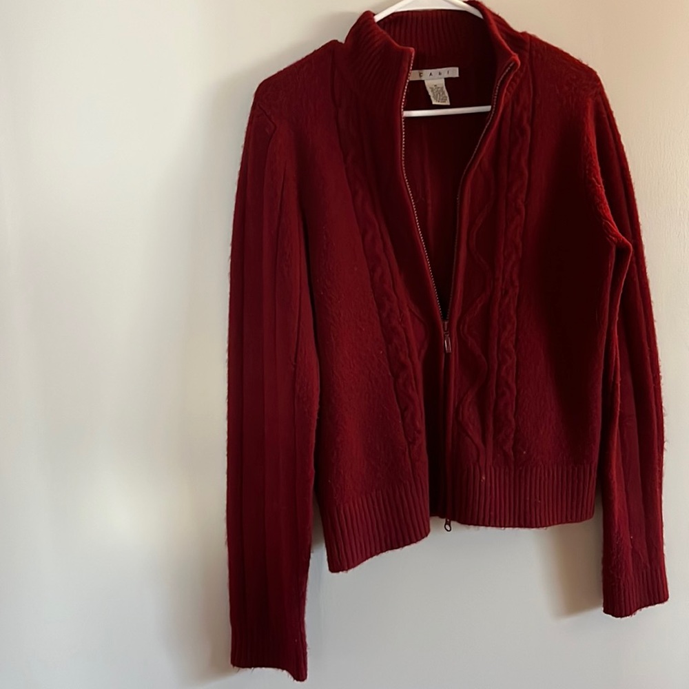 CAbi wine colored zip sweater